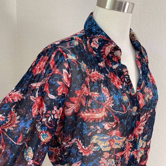 Express Womens Small Sheer Floral Button Up Blouse Long Sleeve Shirt Top - Picture 2 of 12